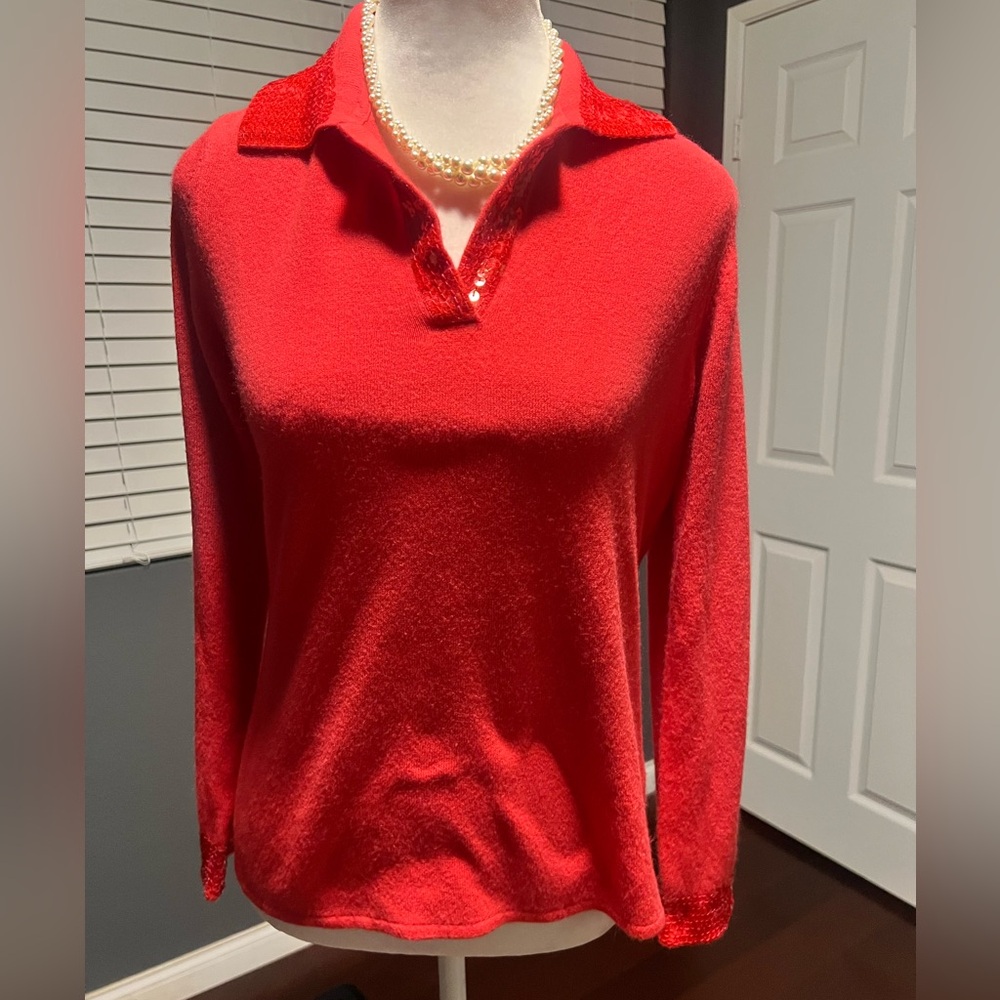 Vintage Designers Originals Red Orange Sweater With Embellshmnts